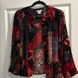 Laura Ashley Floral Velvet rayon silk Jacket Kimono style sz s